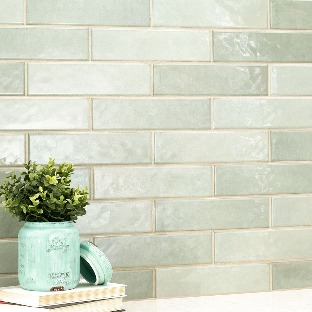 Renzo Jade 3x12 Wall Tile backsplash installed — view 2