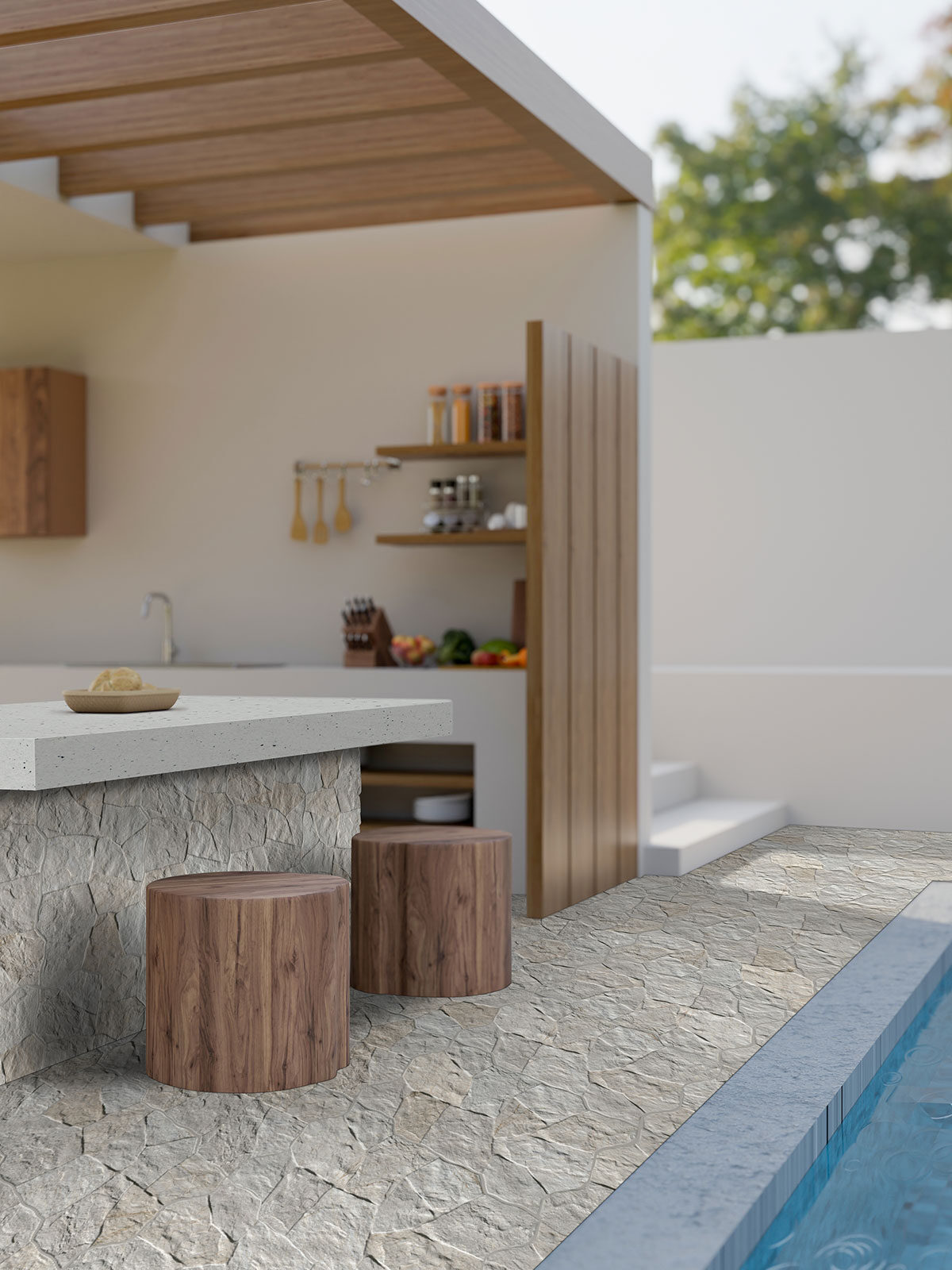 Pitaya White countertop in a outdoor hardscape