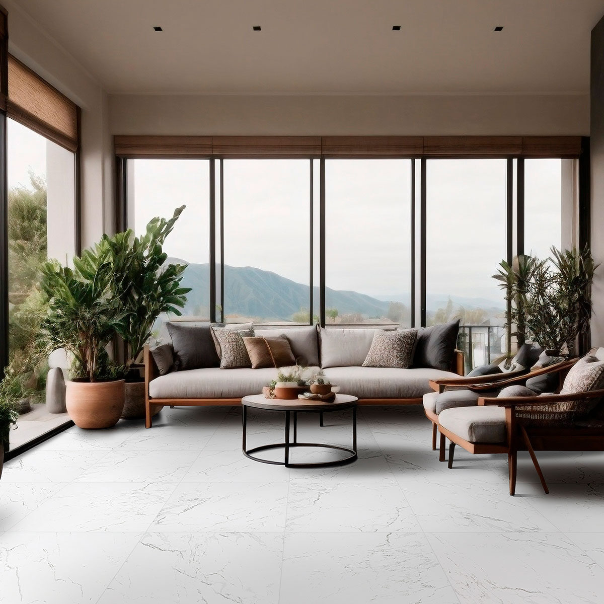 Carrara backsplash in a living room