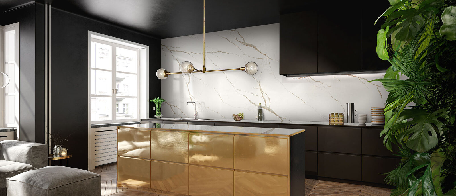 Calacatta Laza Oro Quartz countertop installed