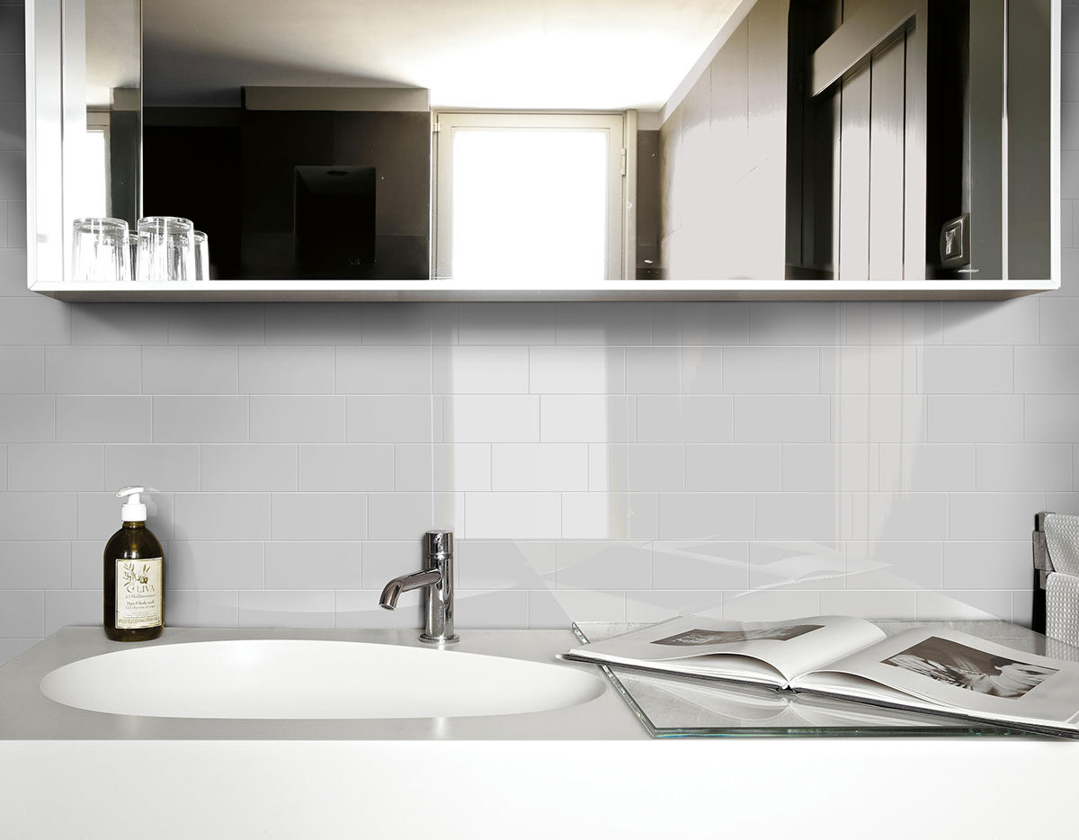 White 3x6 Glossy backsplash installed — view 7