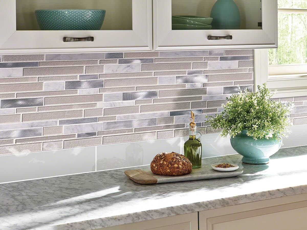 White Wave Interlocking Pattern 4mm backsplash installed — view 2