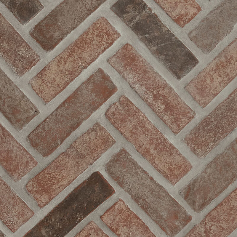 Noble Red Reclaimed Clay Brick Herringbone Tile tile, full view