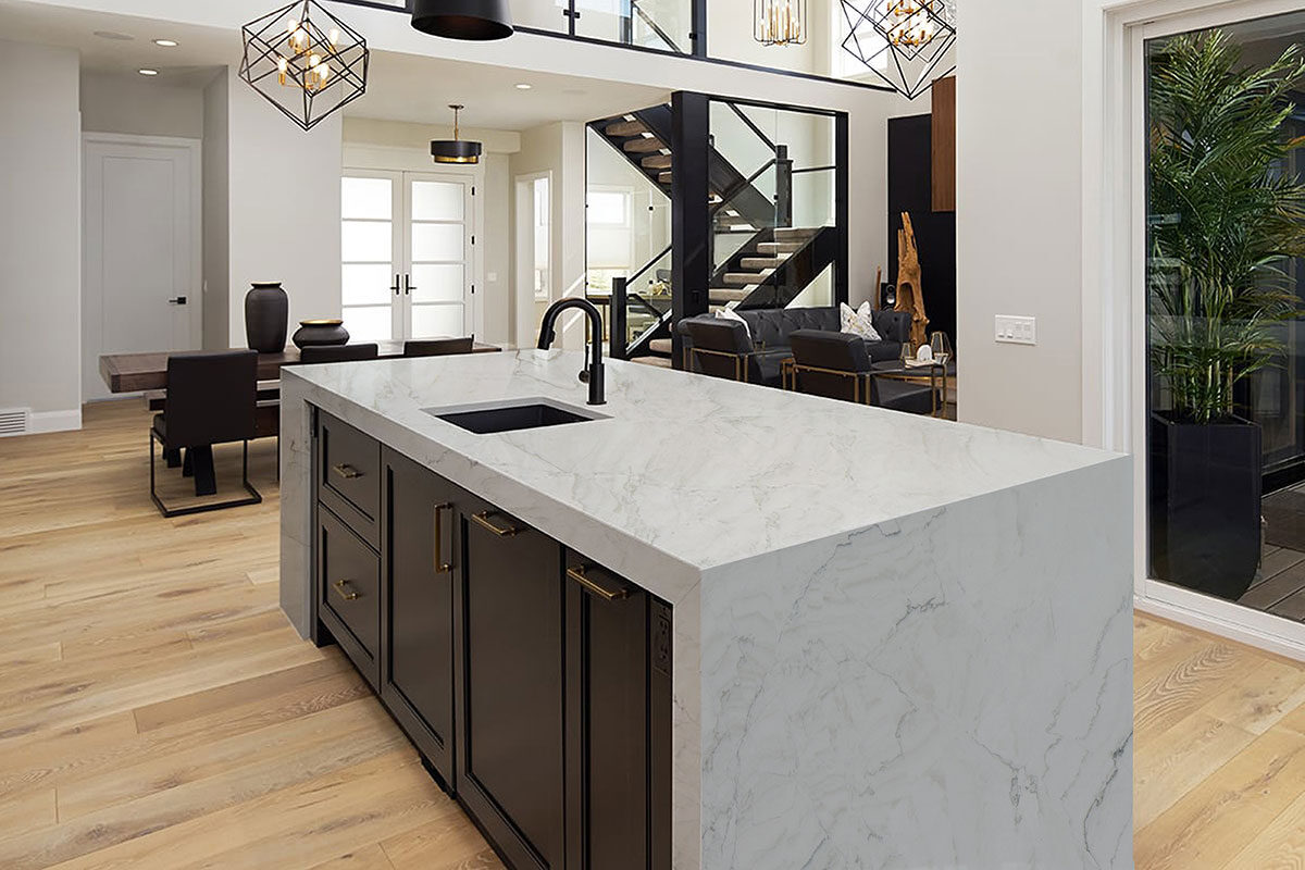 Calacatta Montreal Quartzite countertop installed — view 3