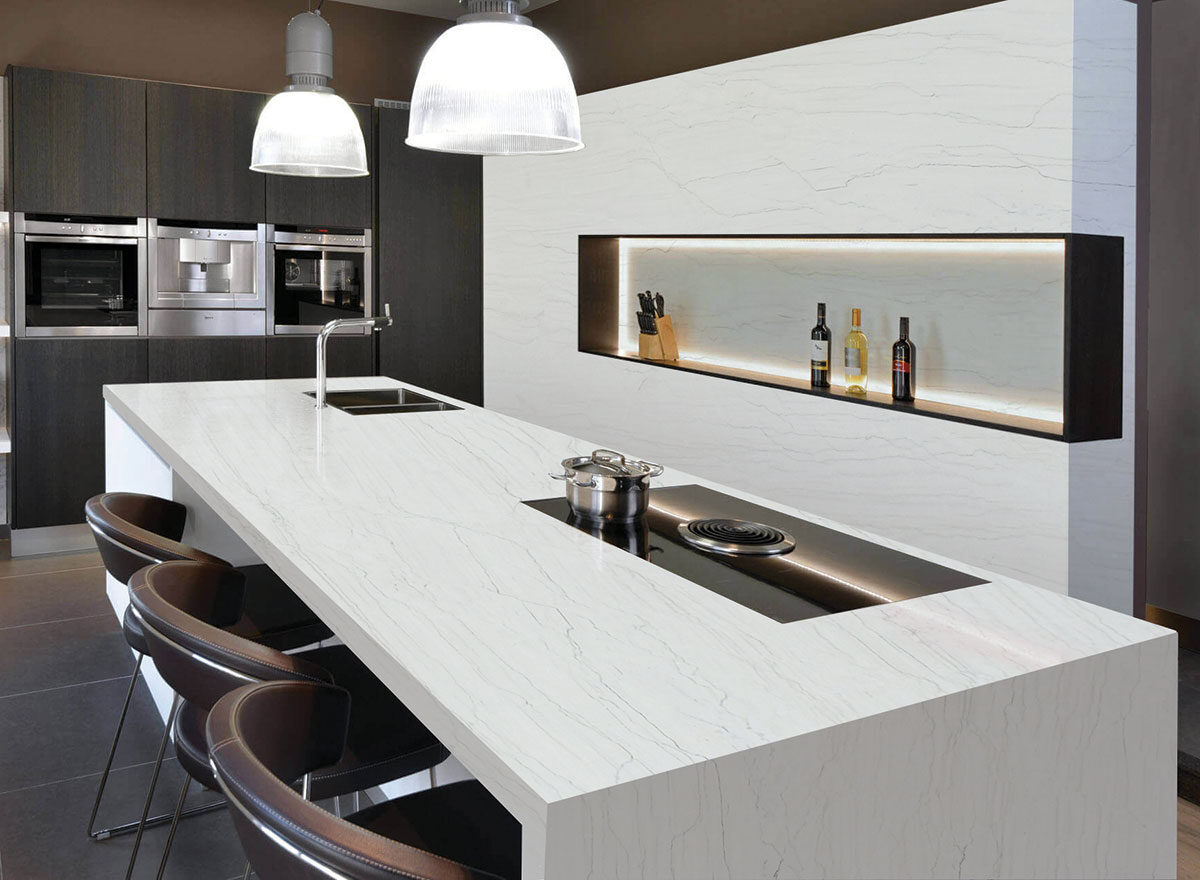 White Montreal Quartzite countertop installed — view 8