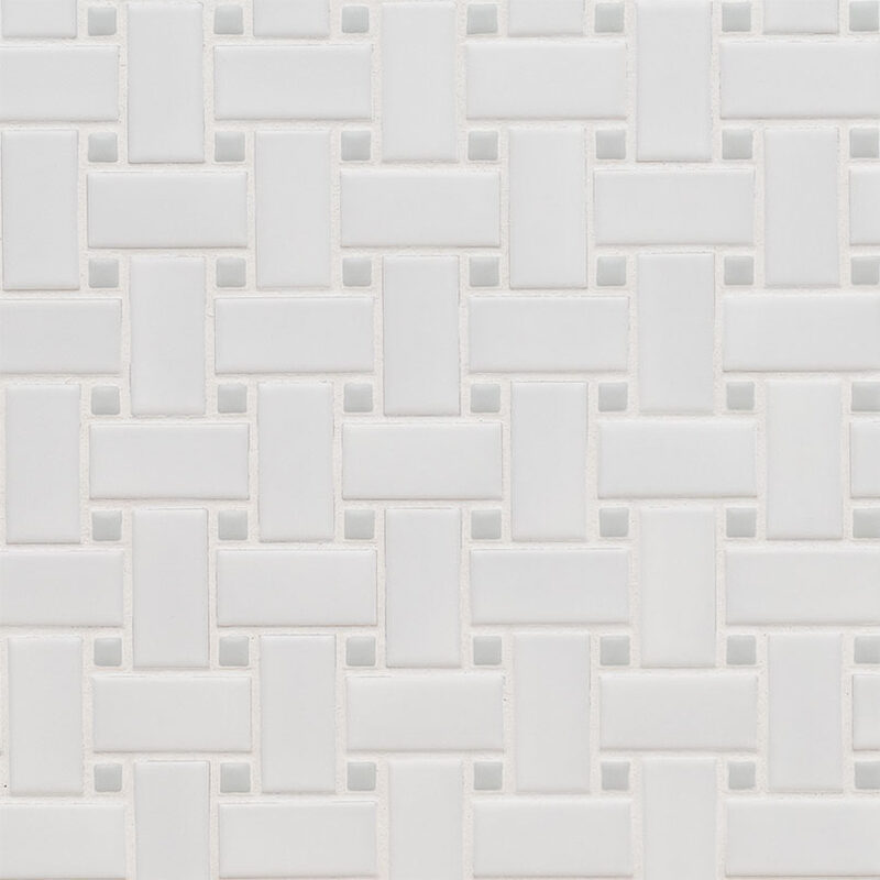 White and Gray Matte Basketweave 6mm tile, full view