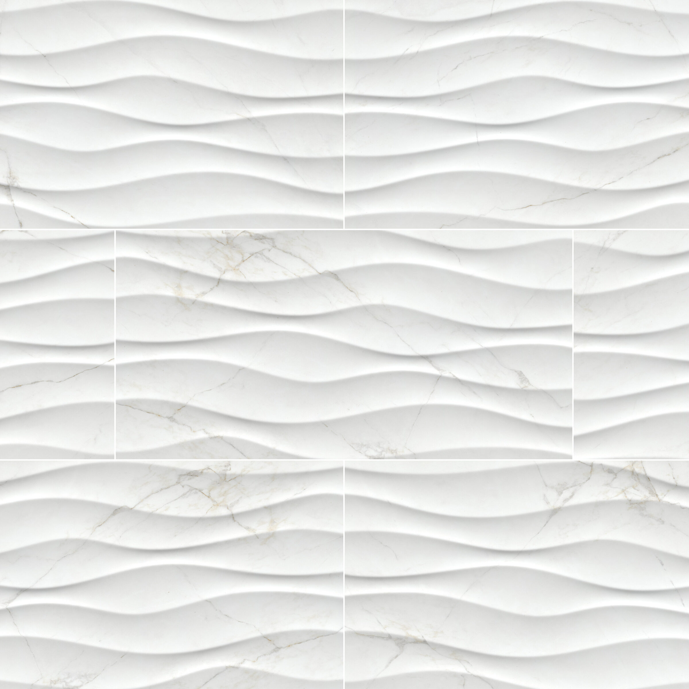 Dymo Calacatta Wavy White 12x24 Glossy tile, full view