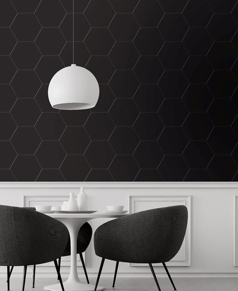 Graphite Hexagon Tile backsplash installed