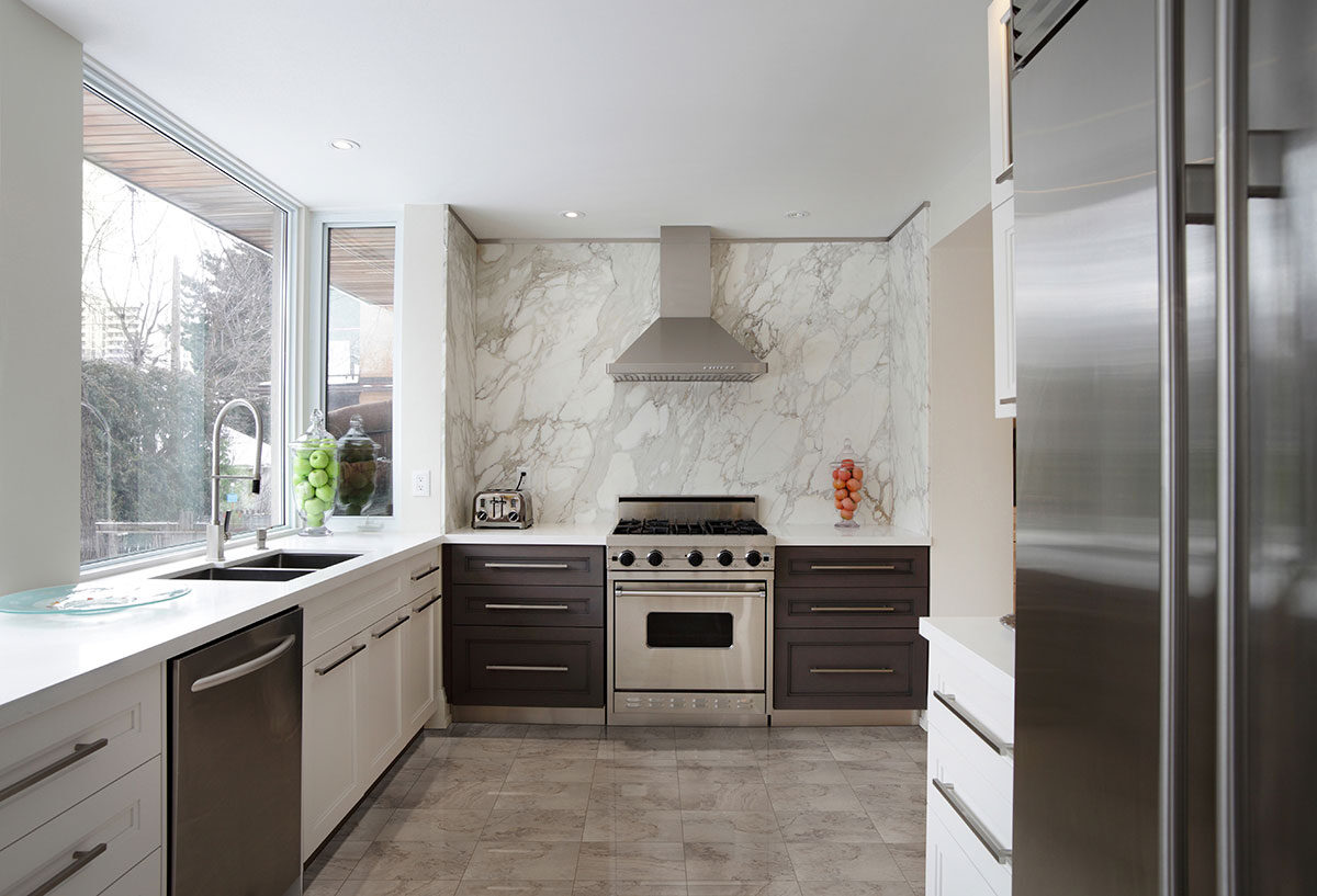 Napa Gray backsplash installed — view 2