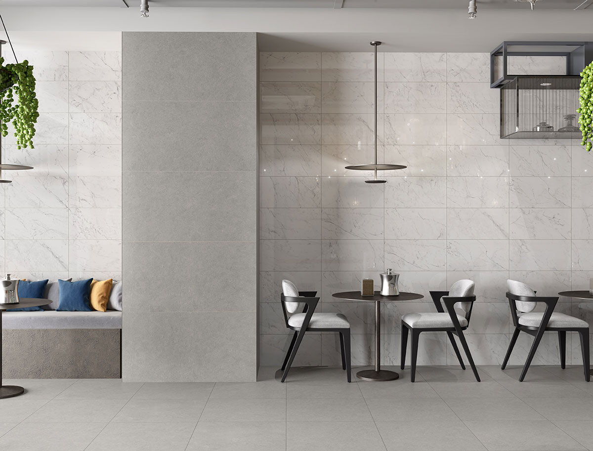 Carrara Bianco backsplash installed — view 3