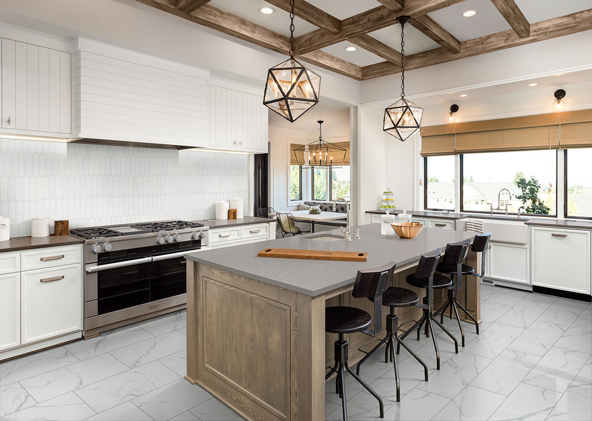 Bianco Glossy Ellipse Tile backsplash in a kitchen — view 2