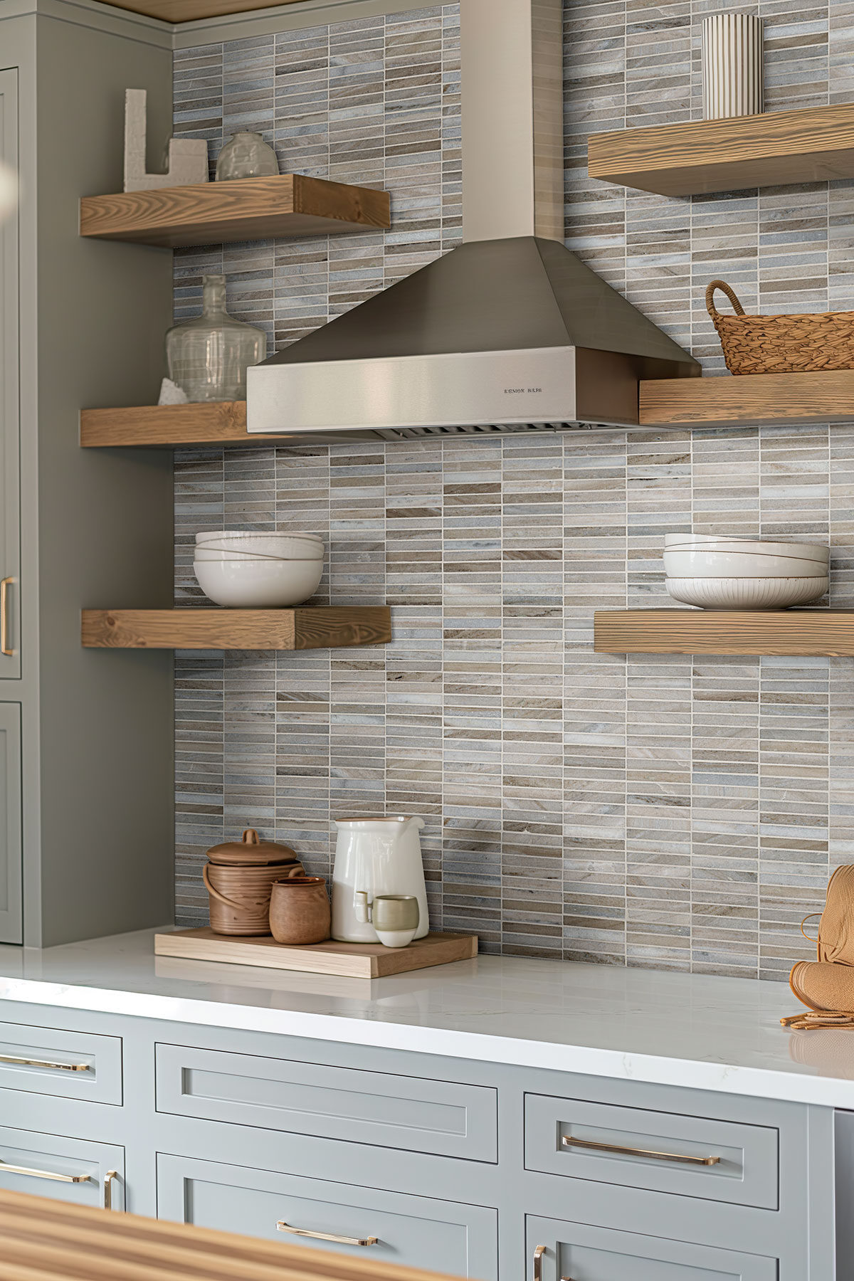 Ravello Mini Stack Polished backsplash installed