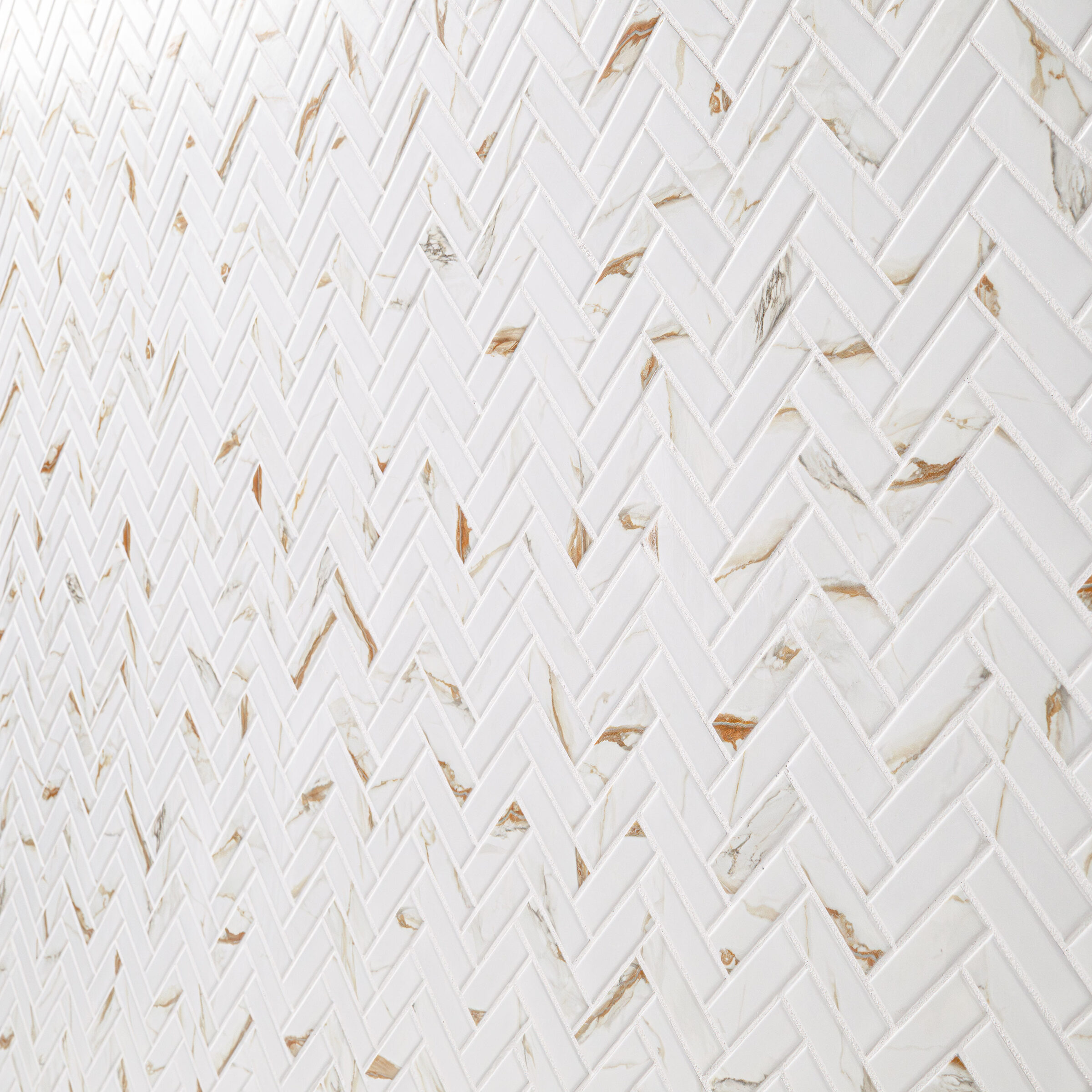 Calacatta Gold Matte 1x3 Herringbone surface detail — view 2