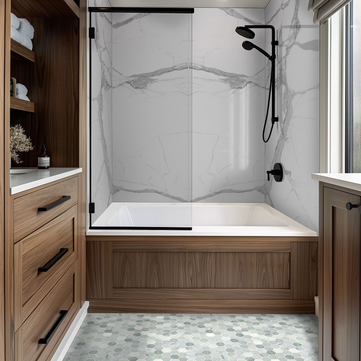 Montblanc Statuario backsplash in a bathroom