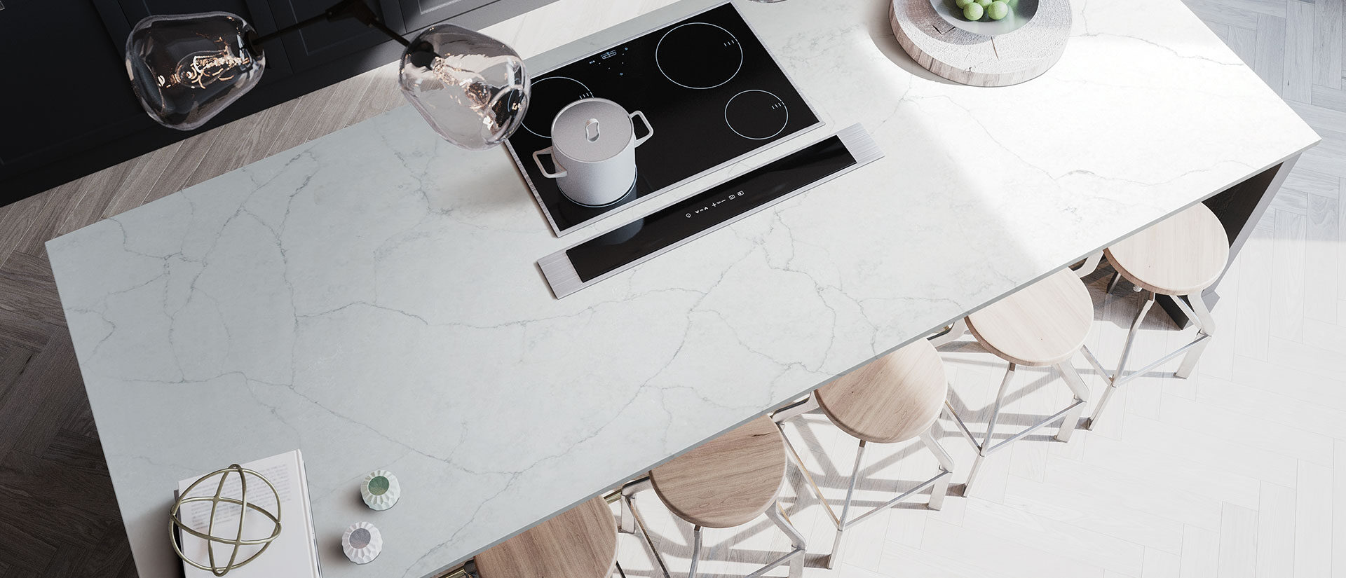 Calacatta Monaco Quartz countertop installed