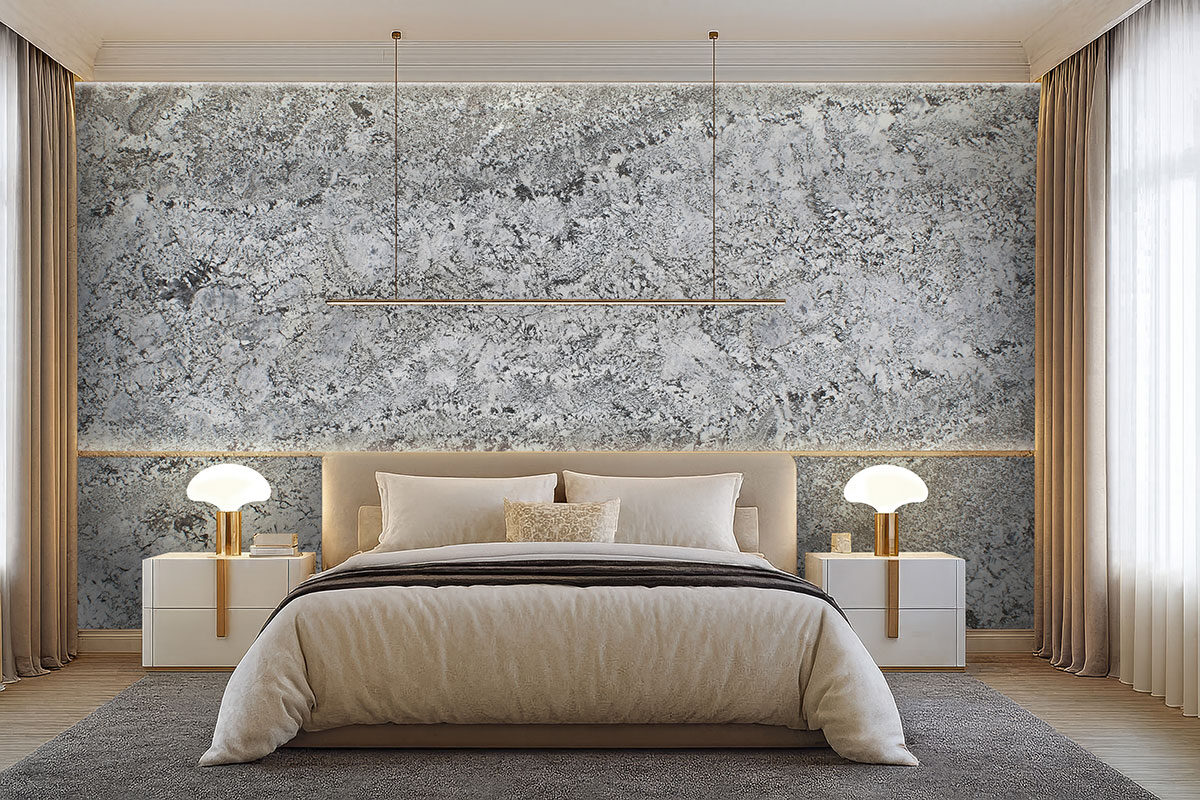 Silver Falls Granite countertop in a bedroom