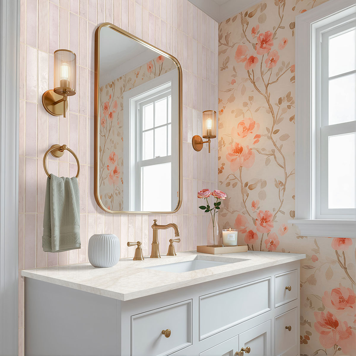 Blush 2x10 backsplash in a bathroom — view 2