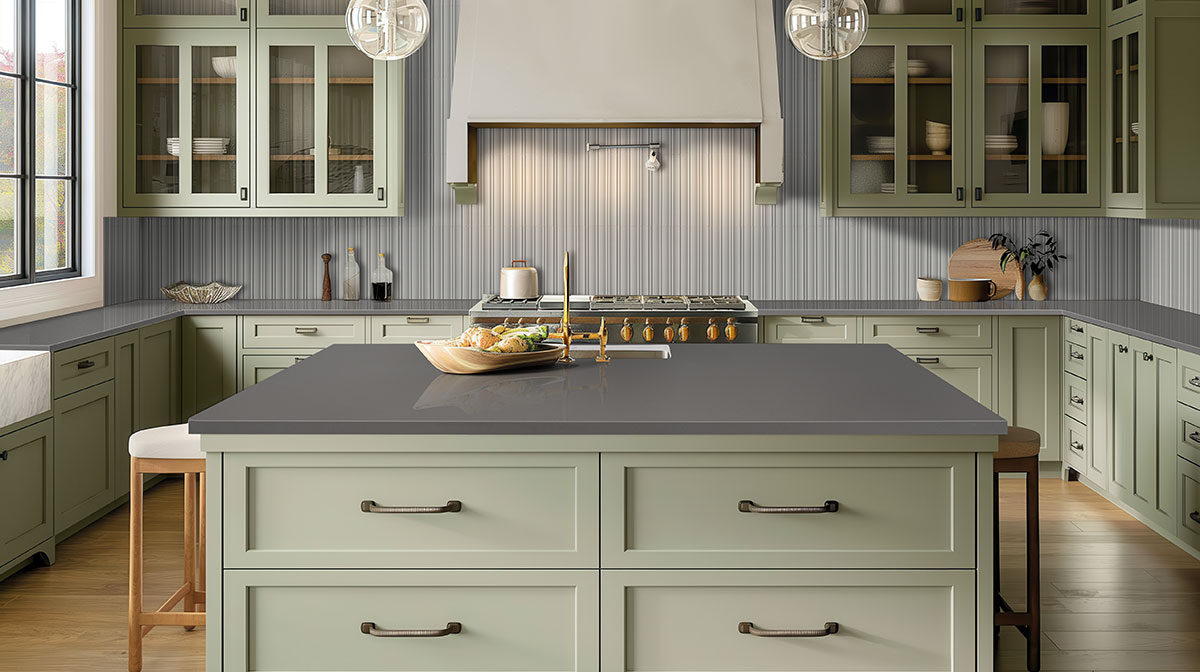 Silver backsplash in a kitchen