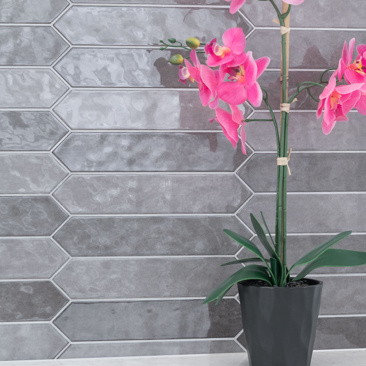 Renzo Storm 2.5x13 Pickett Wall Tile backsplash installed — view 11