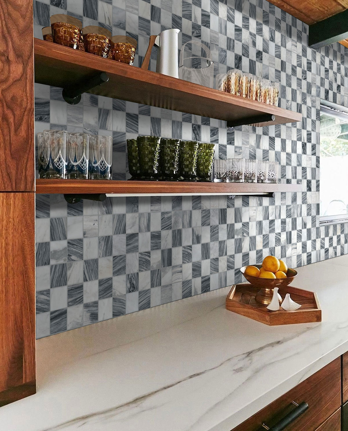 Firenze Blend 3x3 Polished backsplash in a kitchen
