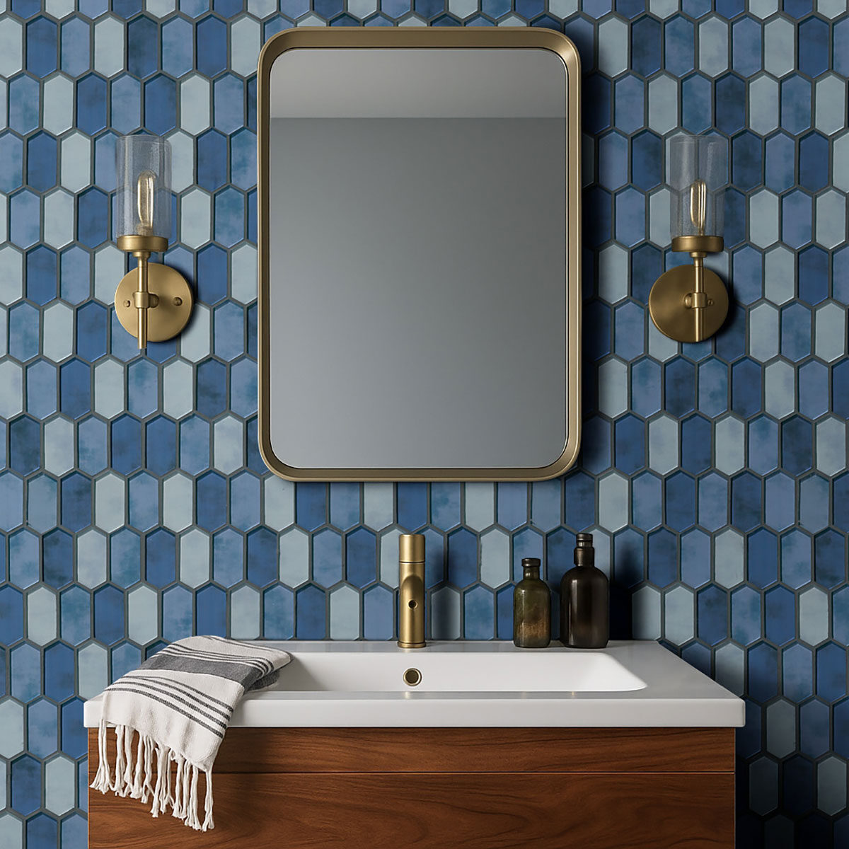 Boathouse Blue Picket 8mm backsplash in a bathroom