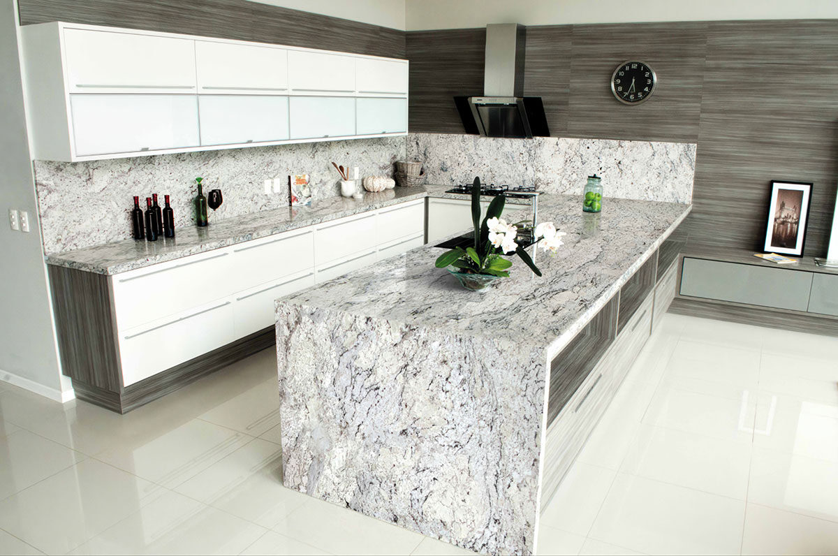 White Ice Granite countertop in a kitchen — view 2