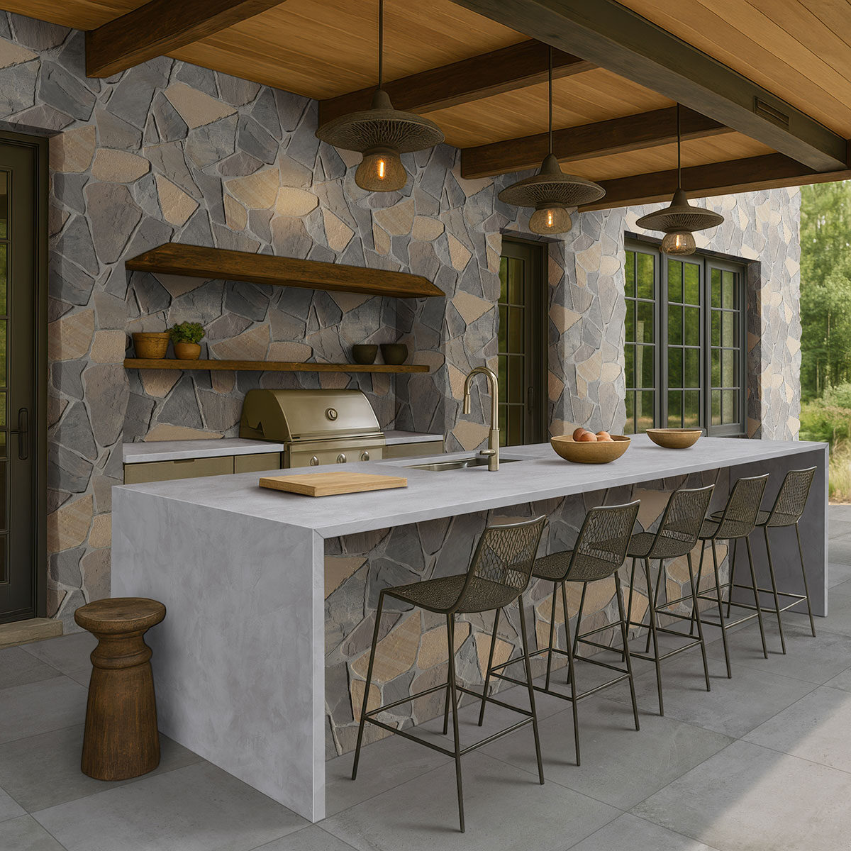 Cement Ash backsplash in a outdoor hardscape — view 5