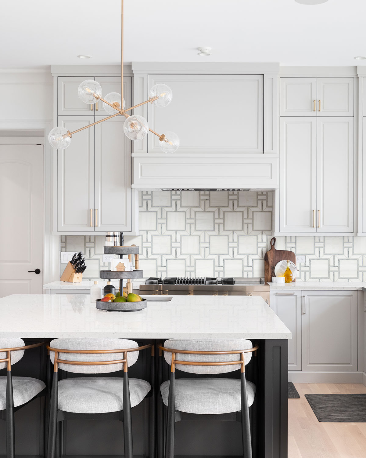 Bianco Dolomite Alana Polished backsplash in a kitchen