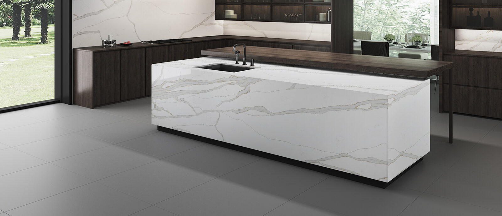 Calacatta Solessio Quartz countertop installed