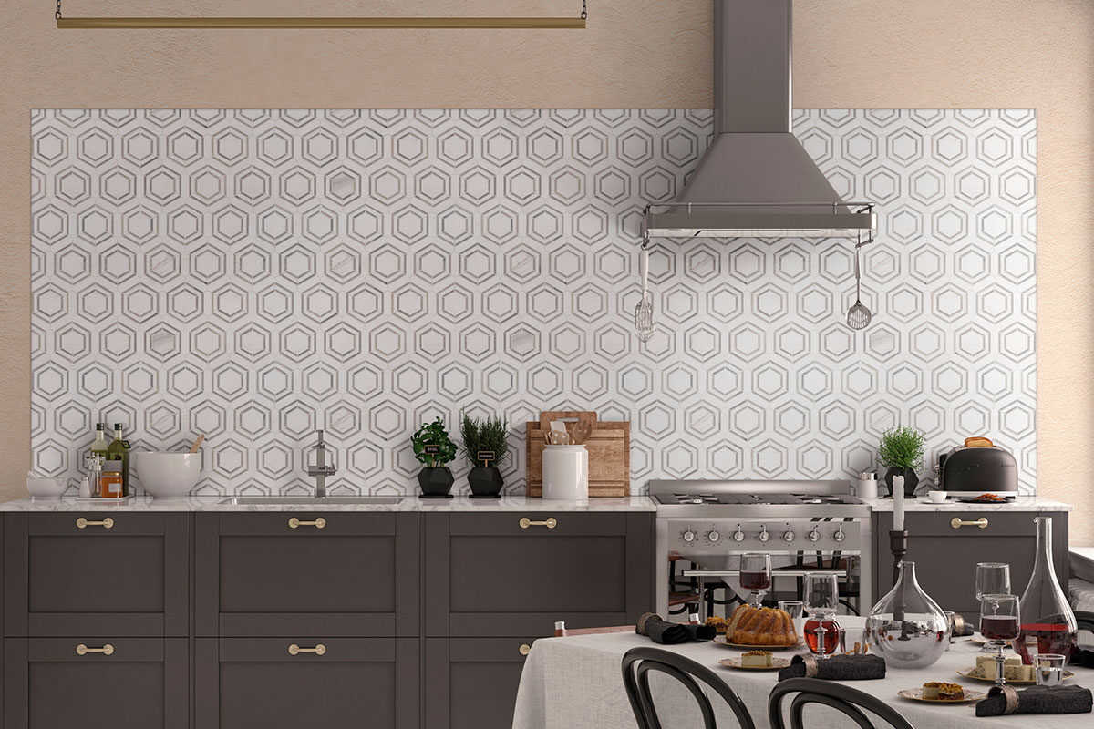 Georama Grigio Polished backsplash installed — view 4