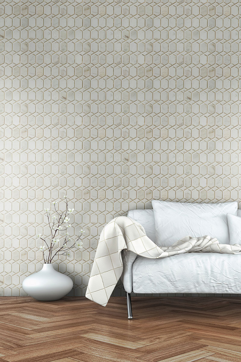 Luxor Royal Link Gold Pattern backsplash installed — view 2
