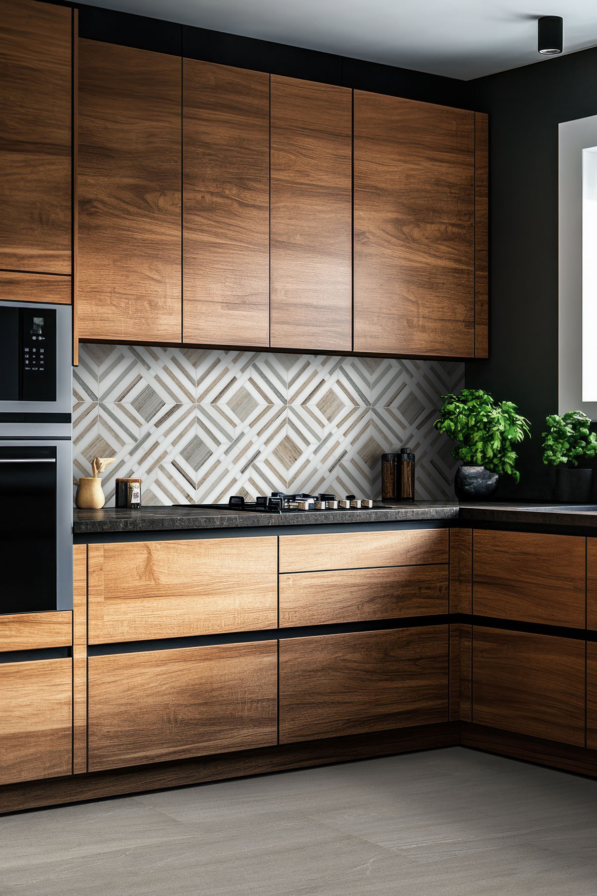 Greige backsplash in a kitchen — view 2