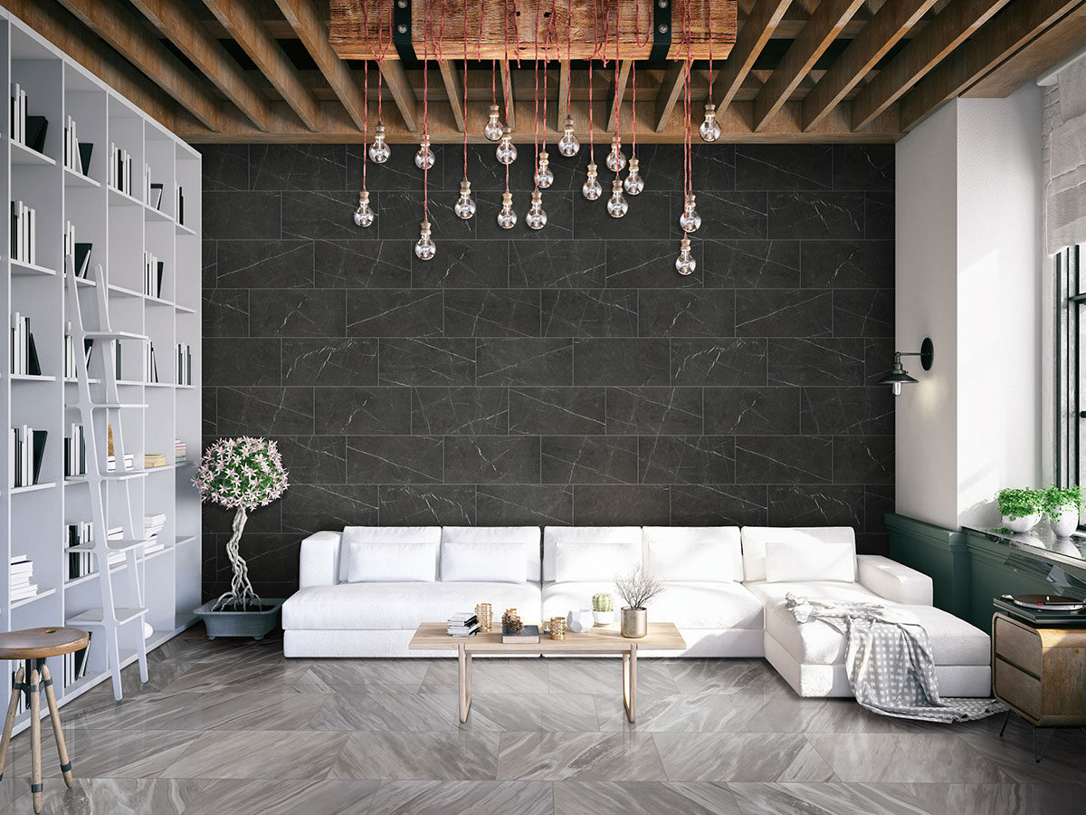 Bardiglio backsplash in a bar — view 4