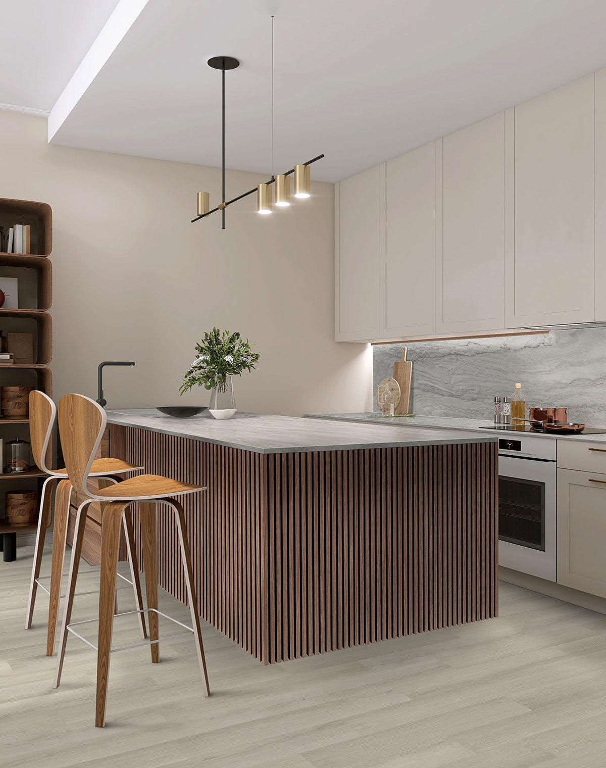 Glacier Wave Quartzite countertop in a kitchen