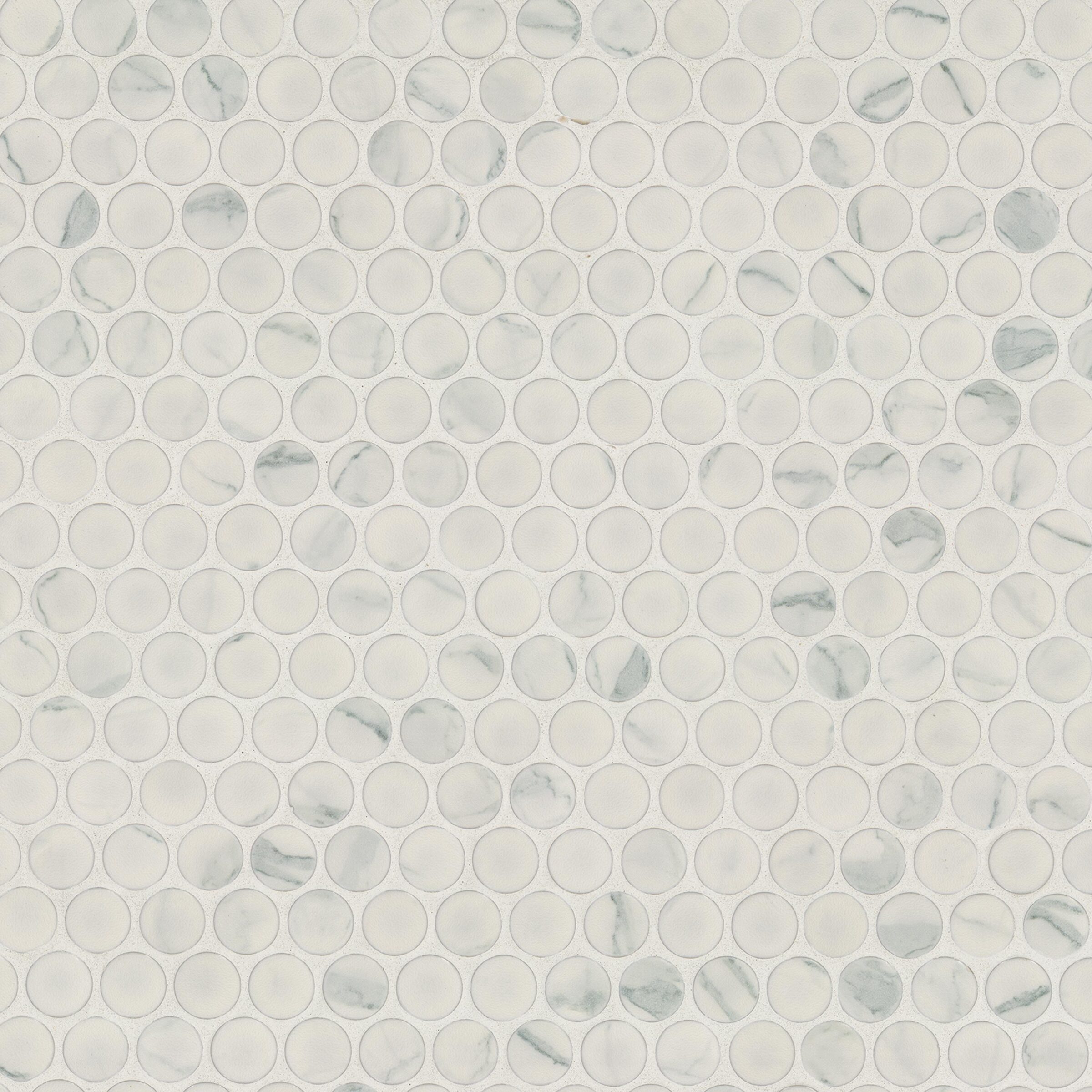 Carrara Matte Penny Round tile, full view