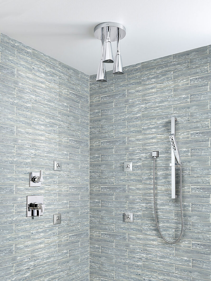 Chilcott Treasure Glass Tile 3x12 backsplash installed