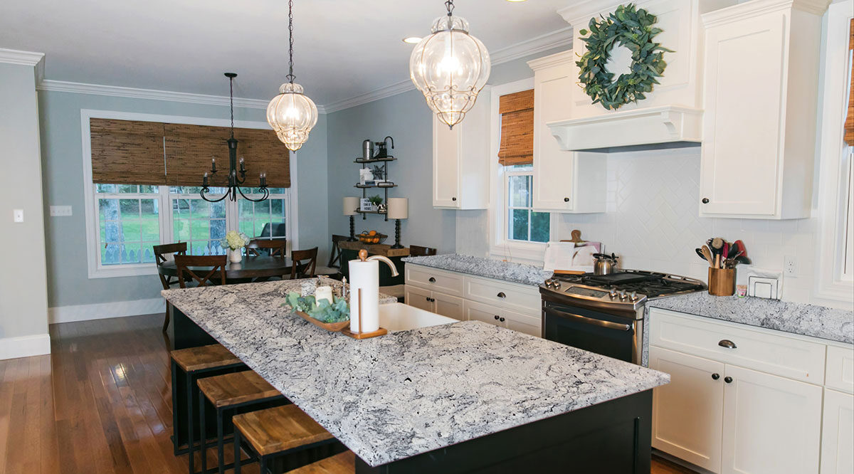 White Ice Granite countertop in a kitchen