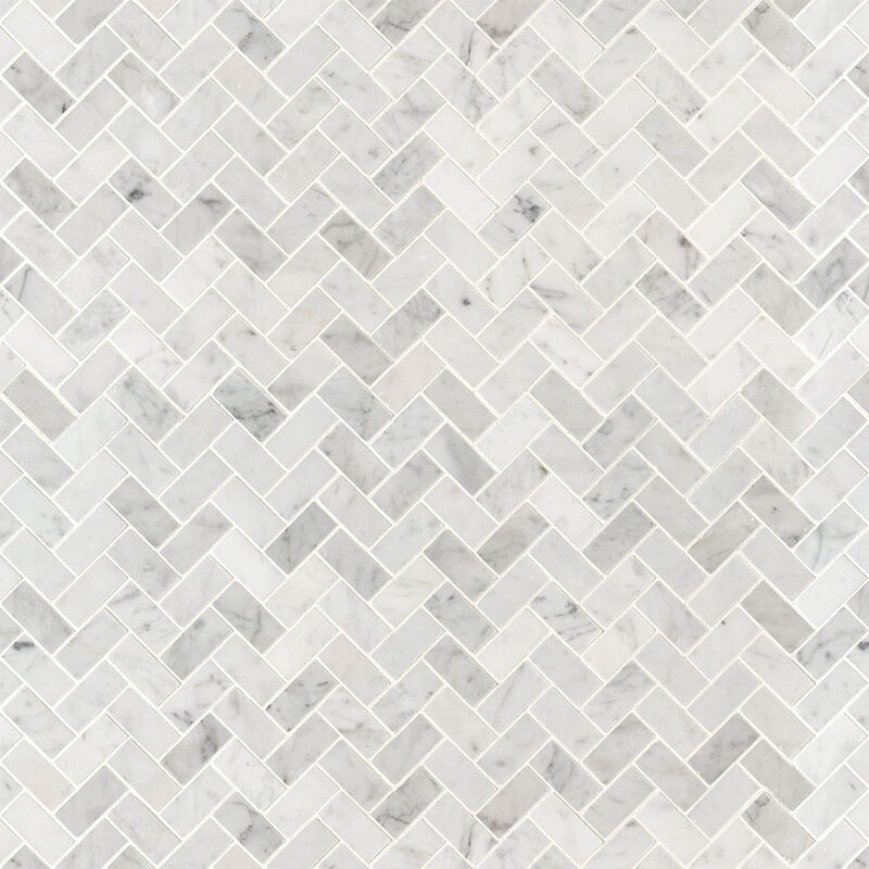 Carrara White 1x2 Herringbone Honed Tile surface detail