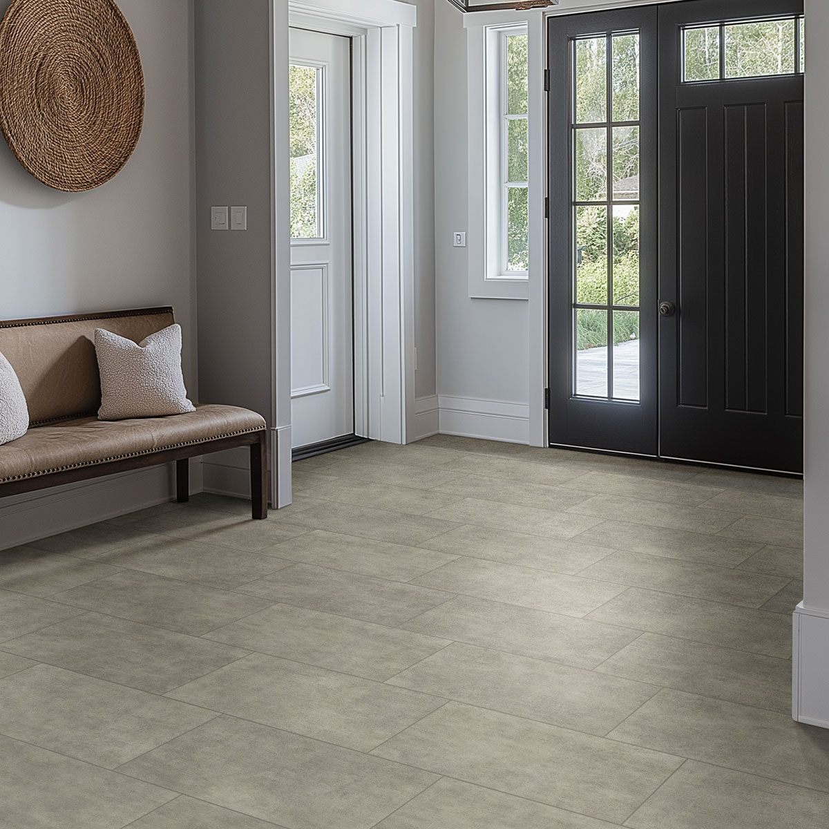 Gridscale Concrete Look Tile backsplash in a entryway