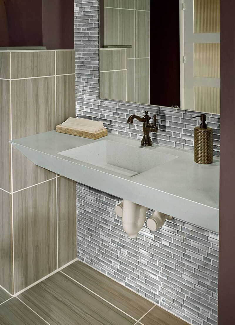 Crystallized Glass Blend 8mm Silver Canvas backsplash installed — view 2