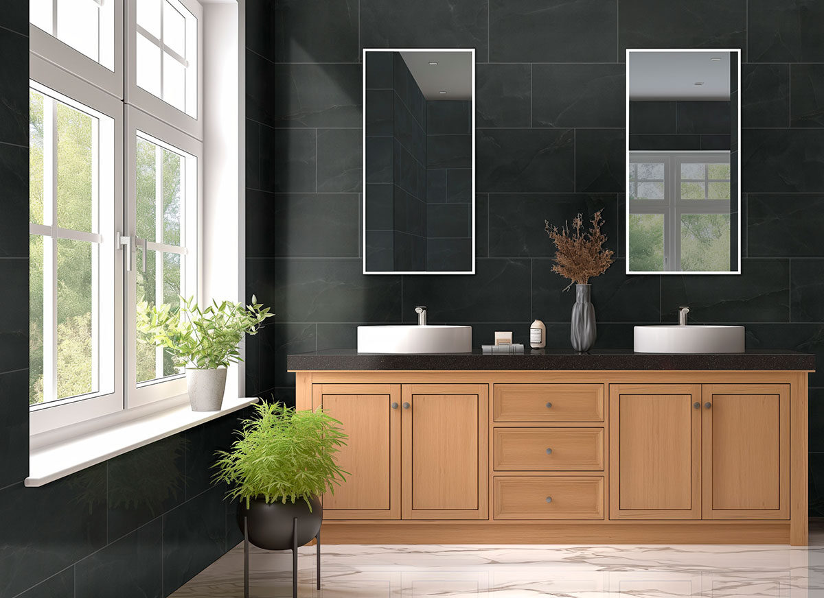 Midnight Agate backsplash in a bathroom — view 2