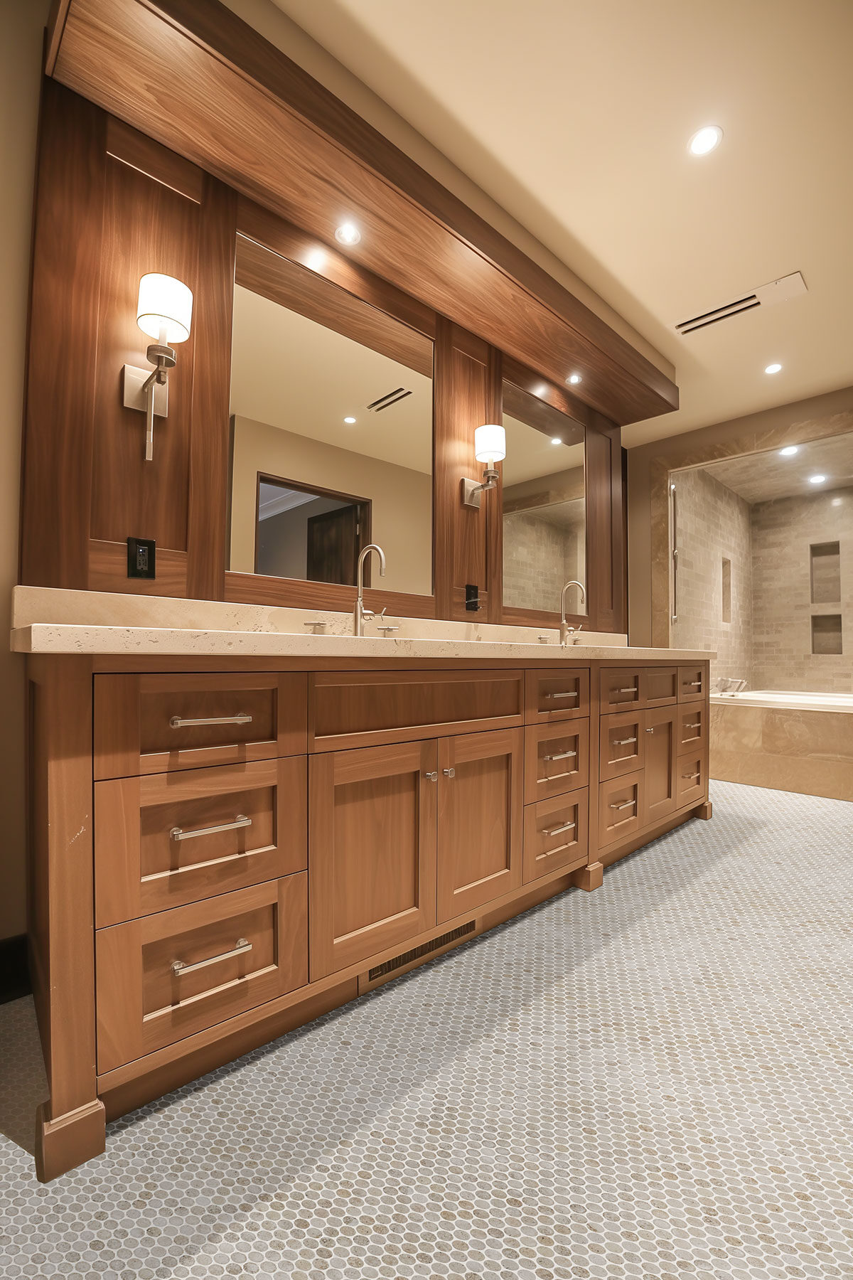 Myrtle Sands Round Matte backsplash installed — view 2