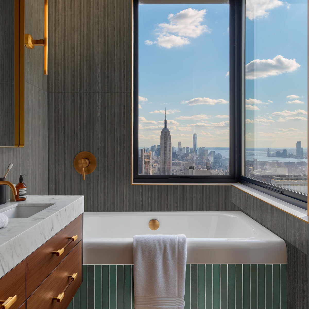 RACING GREEN 2X18 GLOSSY backsplash in a bathroom — view 5