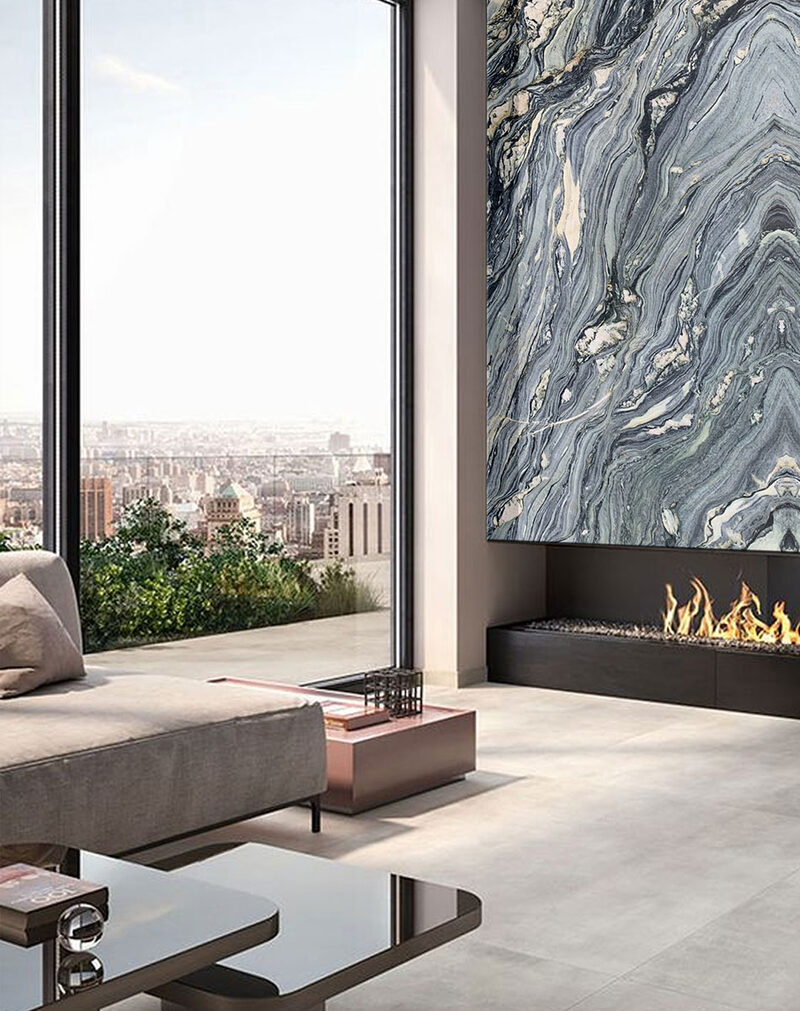Azul Treasure Quartzite countertop installed — view 2