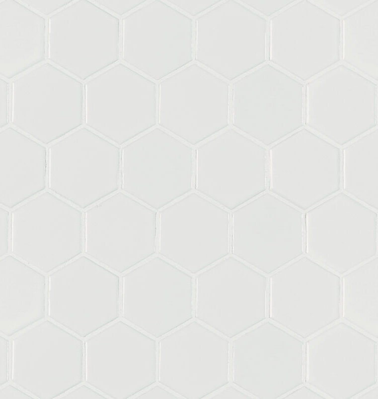 White Matte 2” Hexagon Mosaic Tile tile, full view