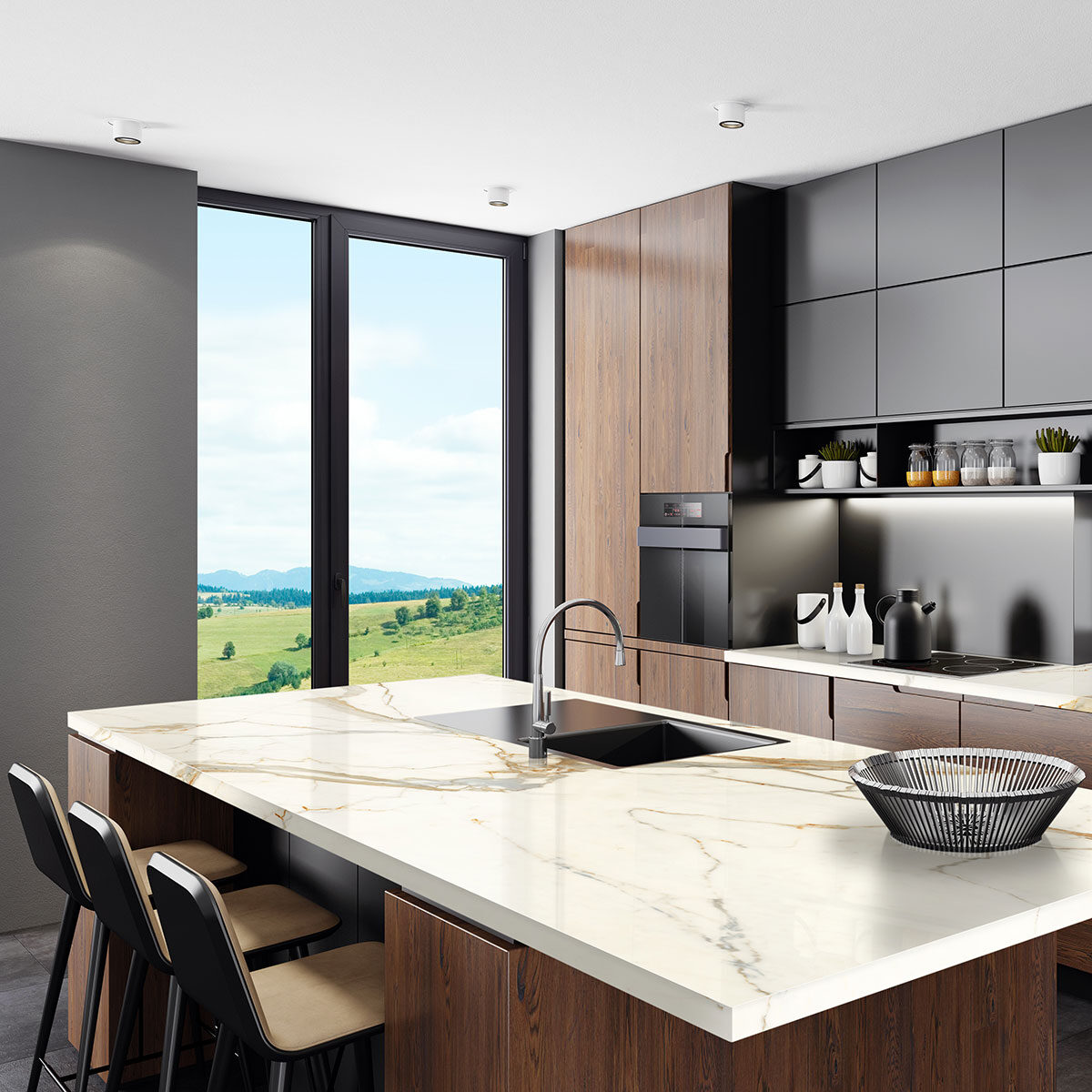 Calacatta Marbella Polished backsplash in a kitchen — view 9
