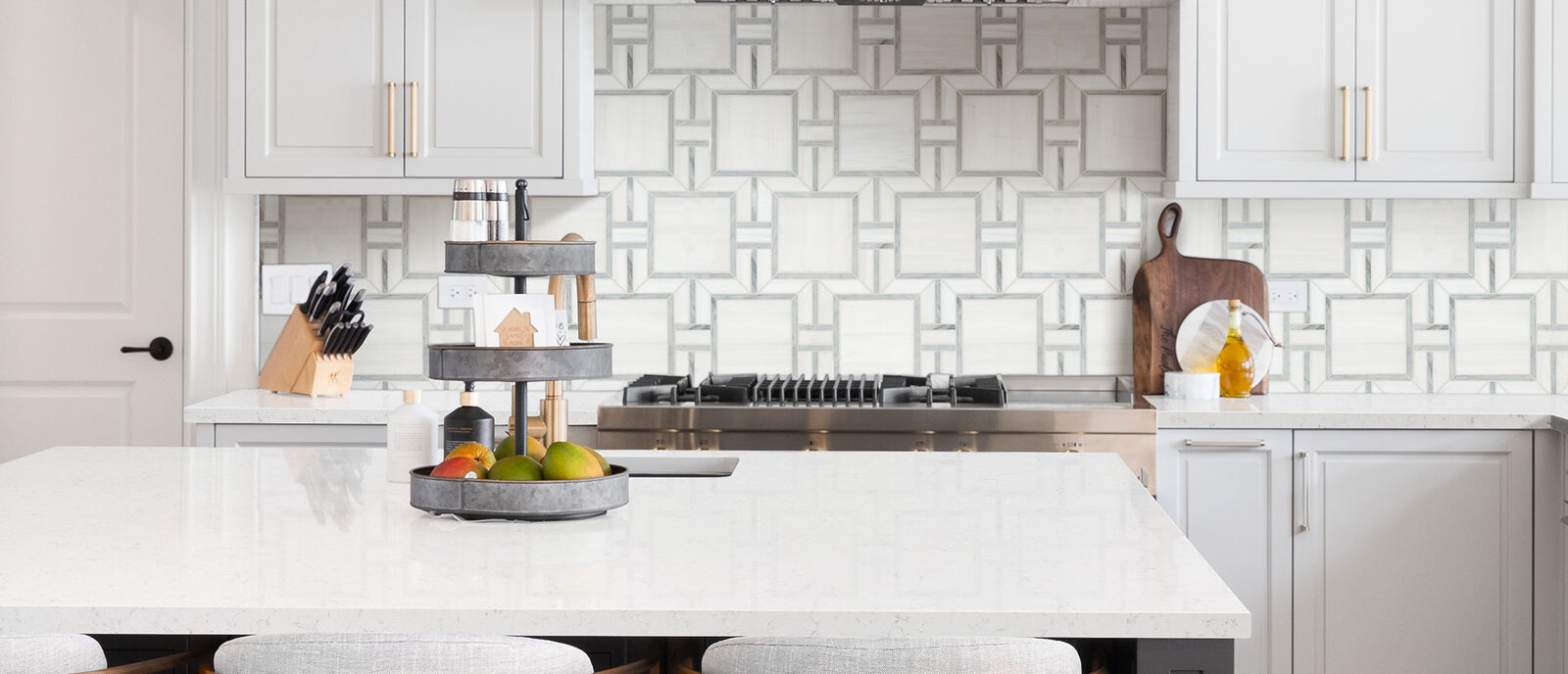 New Carrara Marmi Quartz countertop in a kitchen