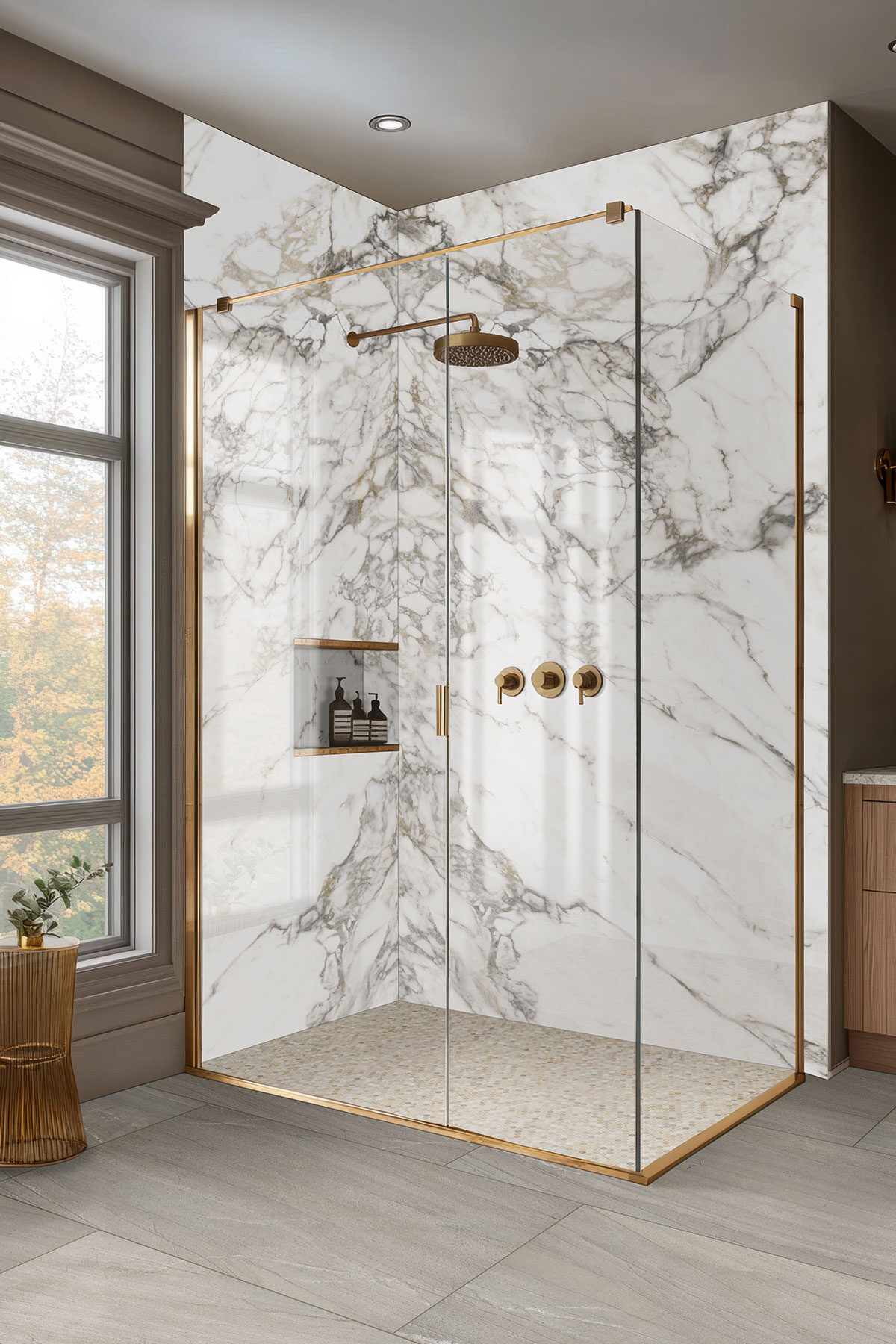 Greige backsplash in a bathroom — view 4