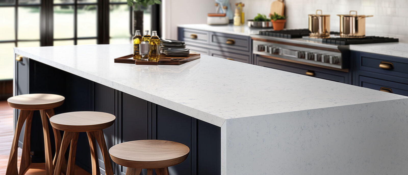 Carrara Lumos Quartz countertop in a kitchen — view 2