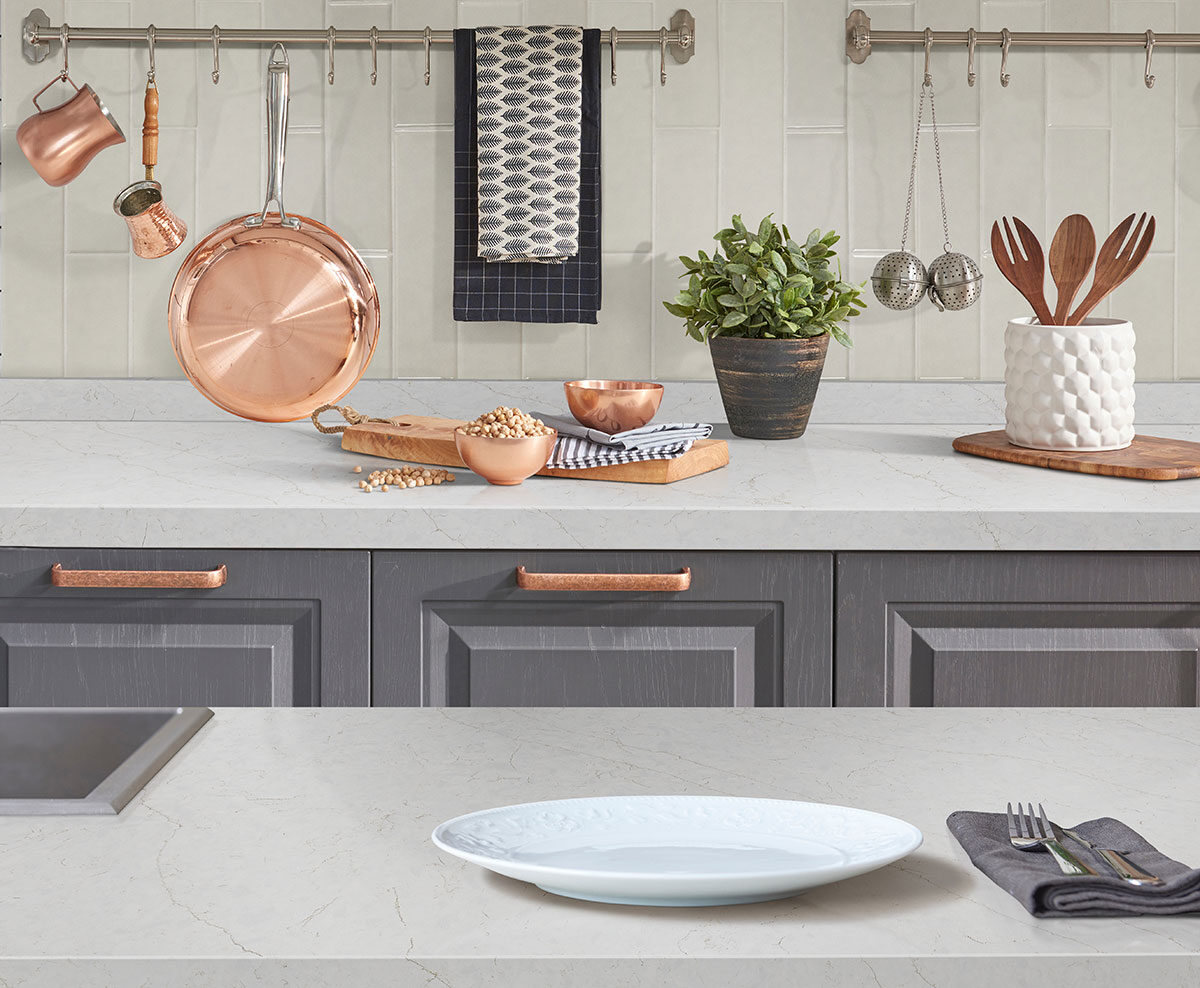 Renzo Dove 3x12 Wall Tile backsplash installed — view 6